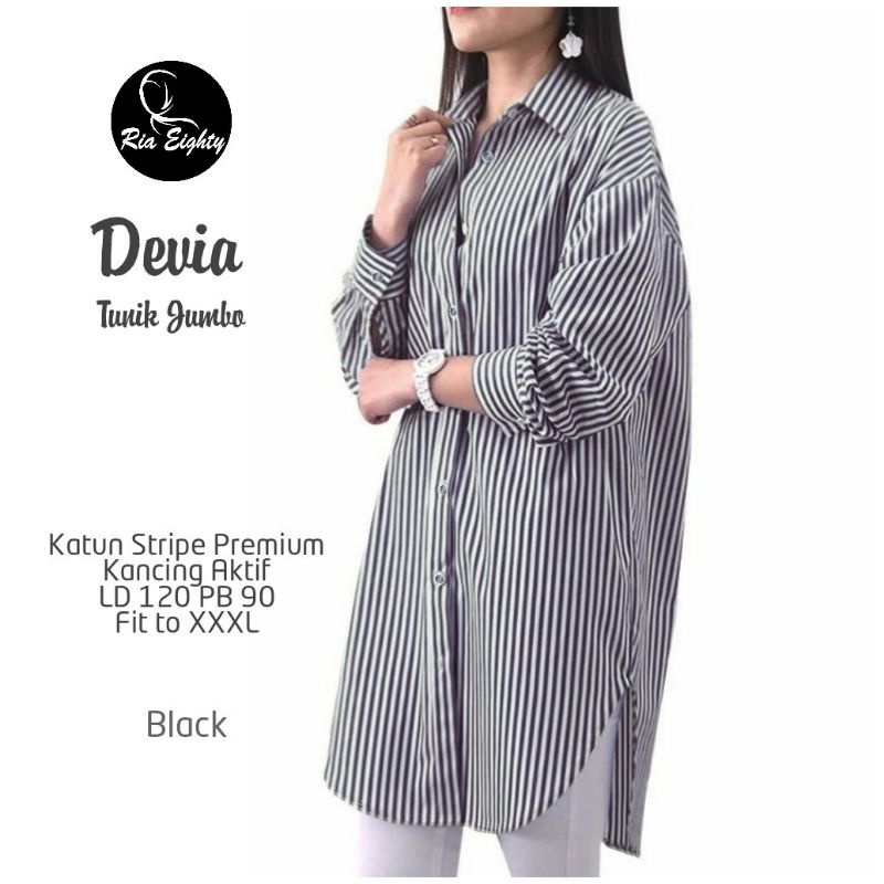 Atasan Wanita Tunik Jumbo Garis Lurik Devia By Ria Eighty Ld 120 Pb 90