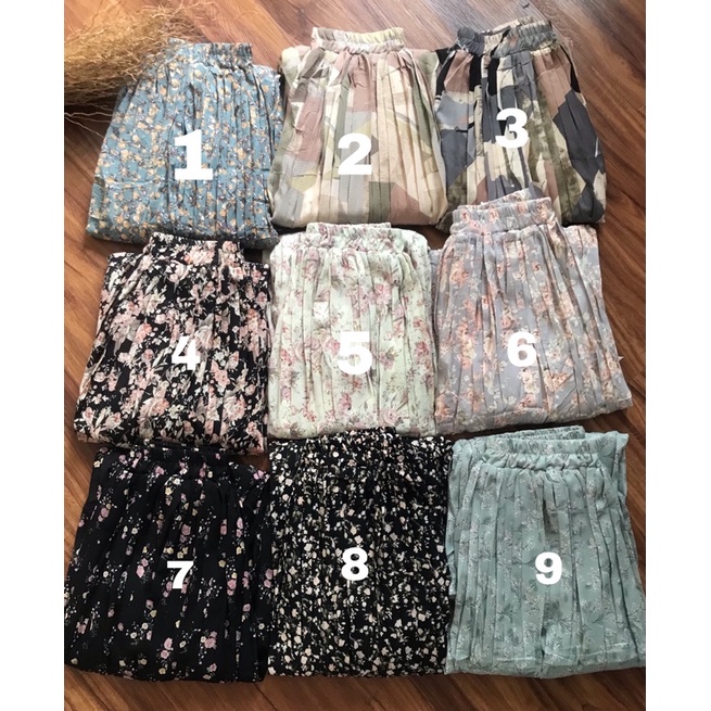 Rok Panjang Plisket Prisket Pastel/ Rok Import / Maxi Skirt Motif