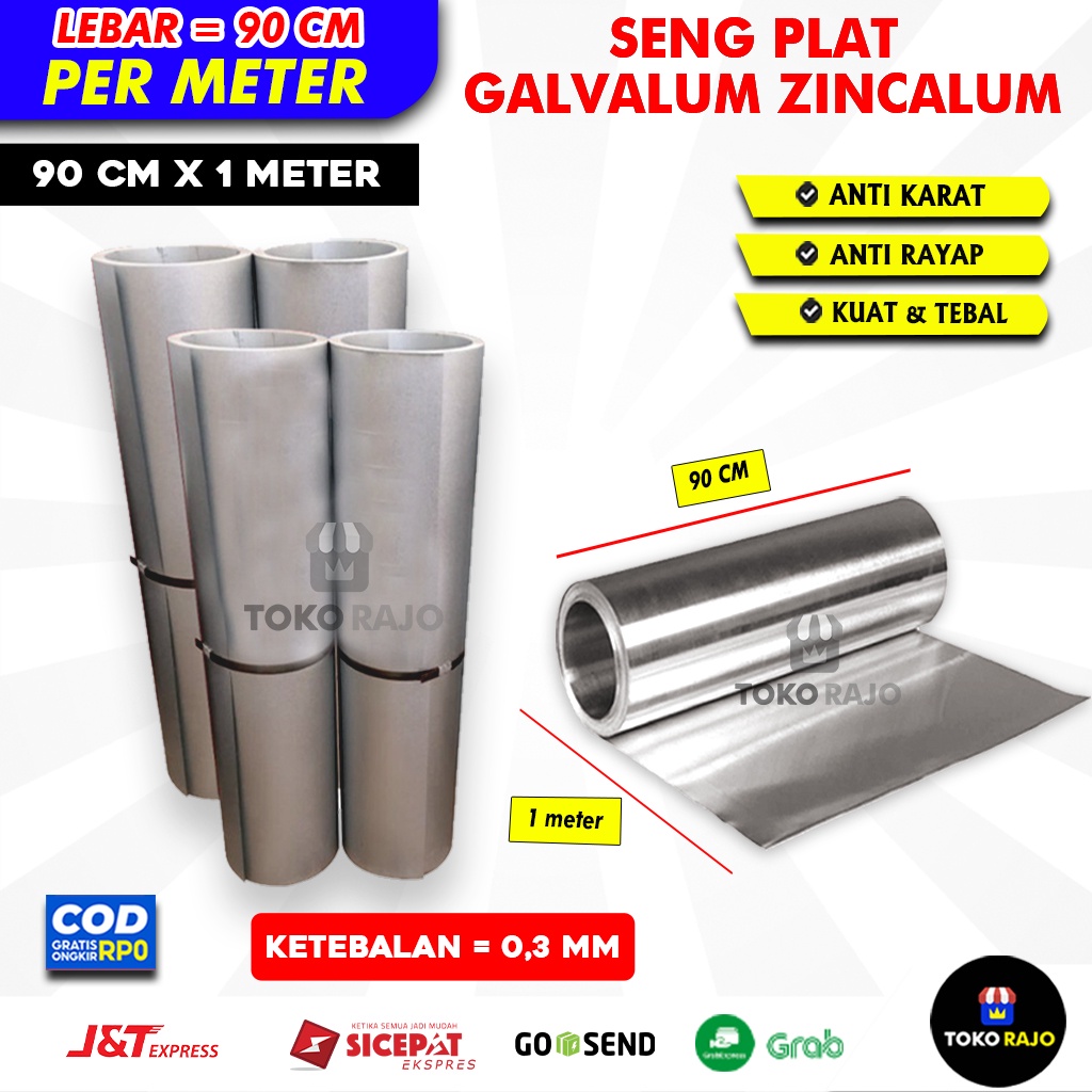 Per meter Seng Plat Galvalum Zincalum Anti Karat 90 Cm Talang Atap Gerobak Warung Meja Dapur Tebal 0,2 mm 0,3 mm dan 0,4 mm