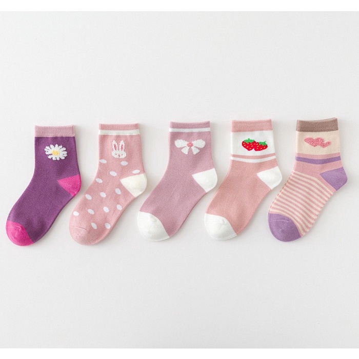 RYX - Softy Pink Kaos Kaki Bundle Anak Perempuan Fashion Casual Berisi 5 Pasang - Ori Import