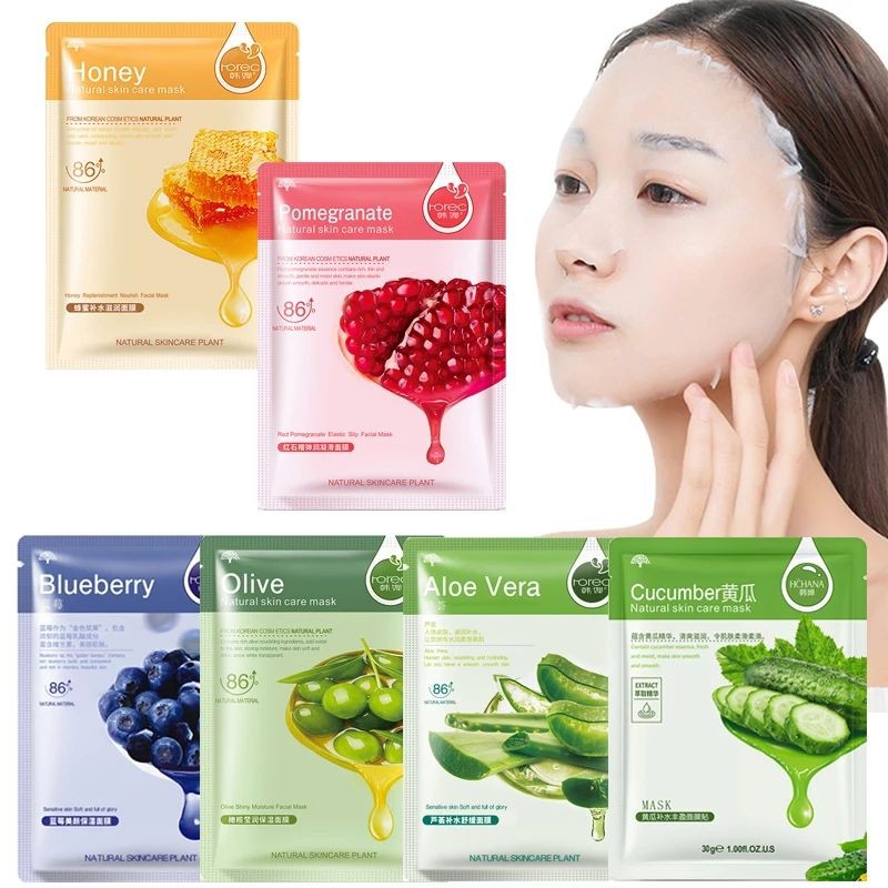 HCHANA / ROREC ORIGINAL SHEET MASK NATURAL SKIN CARE MASKER WAJAH TERMURAH TERNYAMAN GLOWING MENCERAHKAN MUKA MENYEGARKAN MUKA