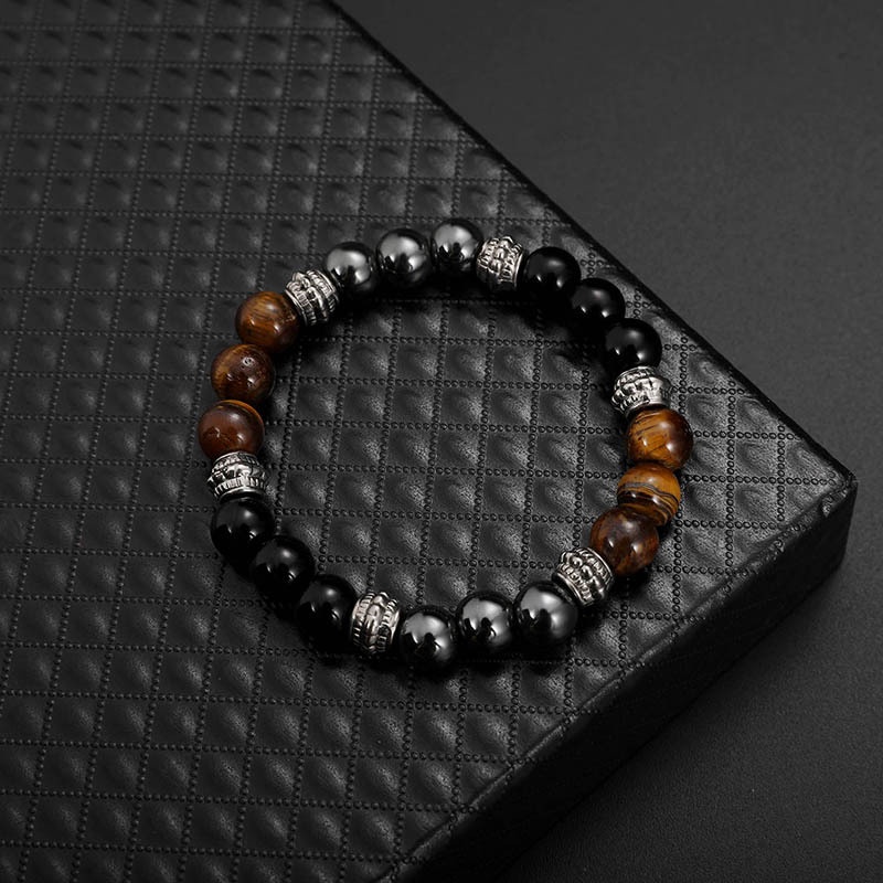 Hot 8 mm Fashion Men Natural Black Obsidian HematiteTiger Eye Beads Stone Bracelet