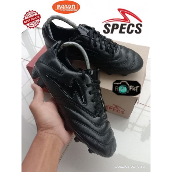 PROMO SEPATU BOLA SPECS FULL BLACK KULIT ASLI 100% REALPICT // sepatu bola sepatu bola specs kulit