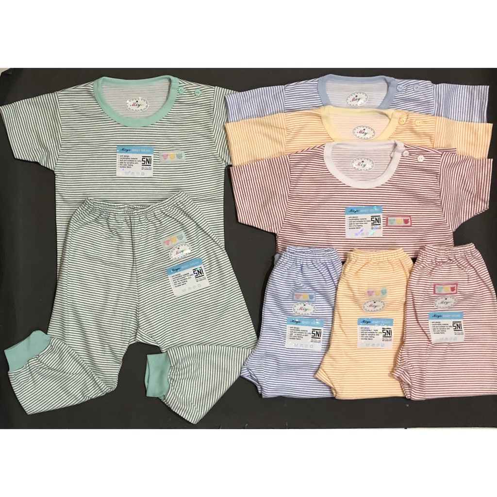 4 Setel - Miyo Setelan Oblong Pendek + Celana Panjang Garis SML