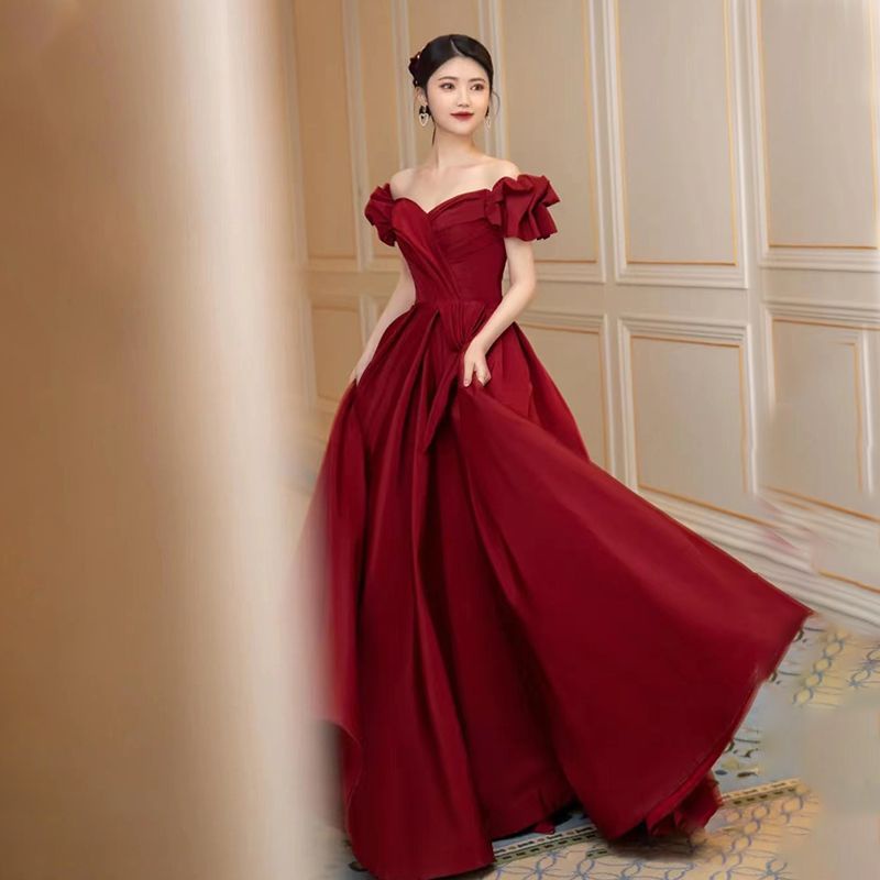 Realpic G898 XS-2XL Bisa Custom Gaun bridal mewah impor gaun maroon gaun pengantin gaun wedding gaun