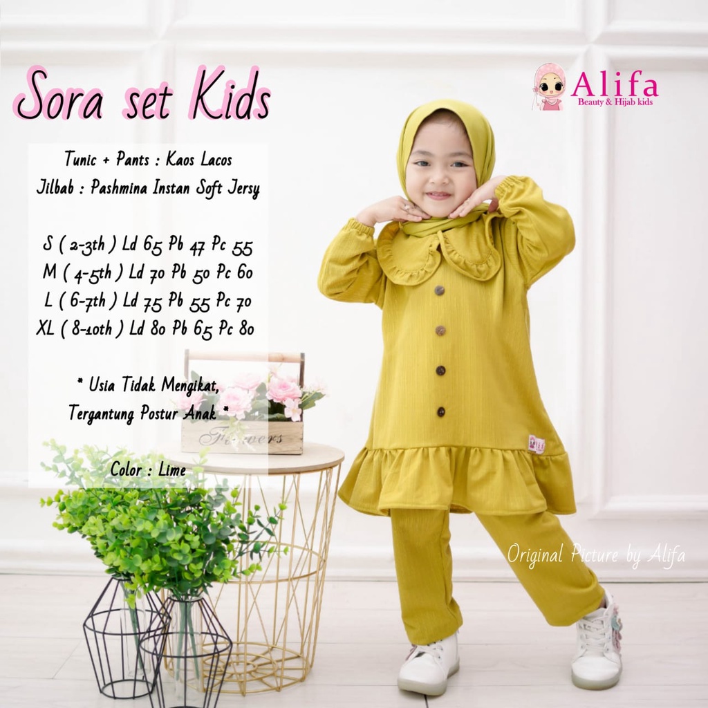 SORA SET KIDS SETELAN ANAK PEREMPUAN SETELAN ANAK FREE PASHMINA
