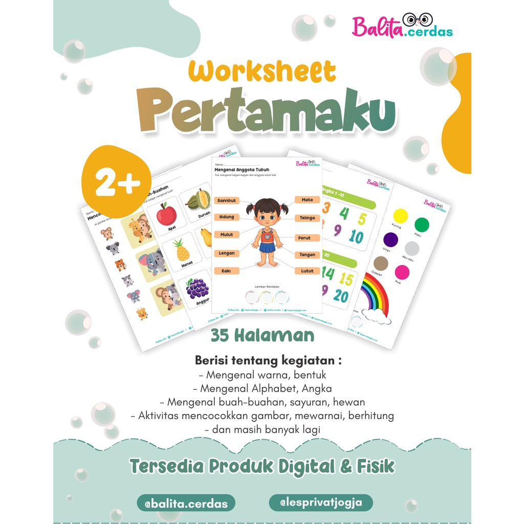 Printable Anak Worksheet Pertamaku Usia 2 Tahun 30 lembar - Lembar