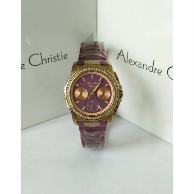 Jam tangan wanita _ alexandre christie 6455 rosegold purple original