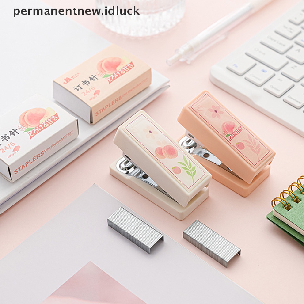 Set Stapler Mini Bahan Metal Warna Peach Putih Dengan 400PCS No.12 Staples Untuk Alat Tulis Sekolah Kantor