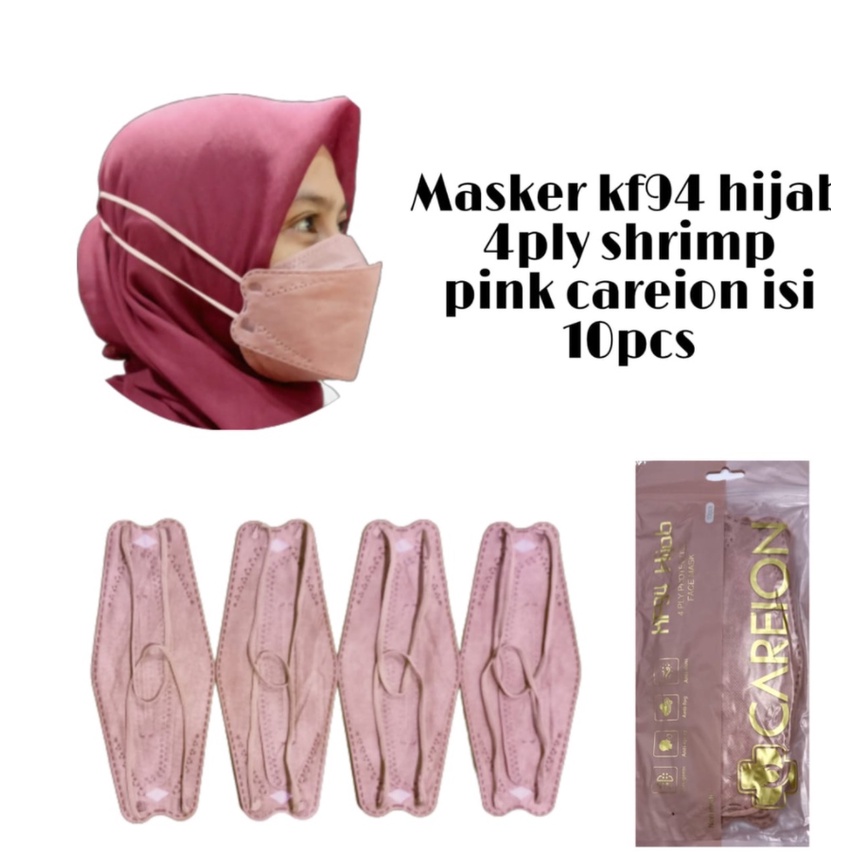 PROMO!! MASKER KF94 HIJAB MASKER KF94 HEADLOOP CAREION 3D 4PLY ISI 10