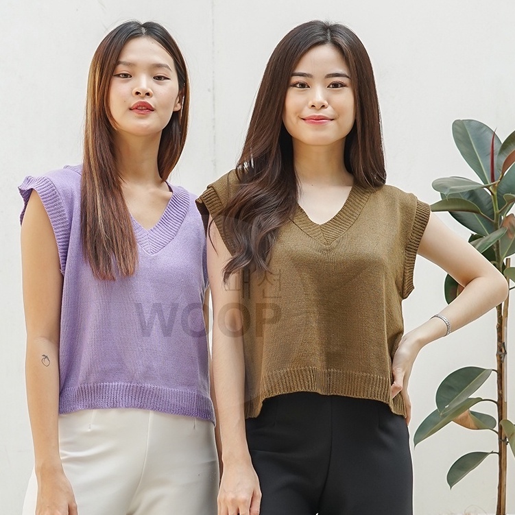 V-neck Knit Vest Rompi Rajut Wanita