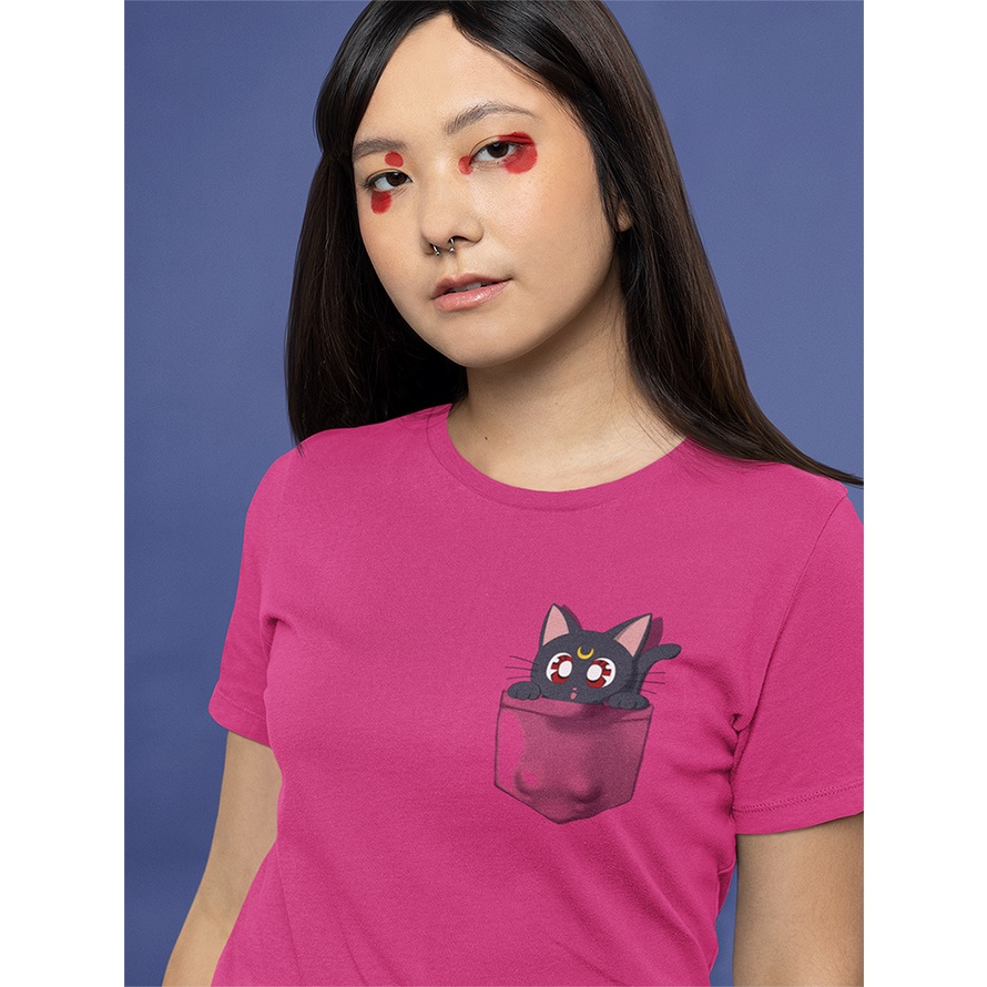 [READY]Kaos distro lengan pendek Kucing Sailormoon Luna, cotton combed 30s, t-shirt 90an retro vinta