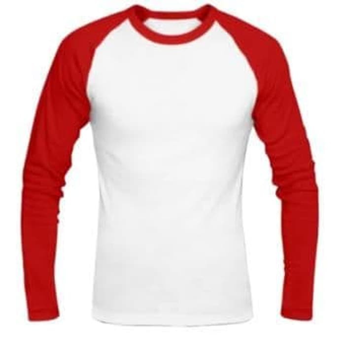KAOS RAGLAN LENGAN PANJANG - BAJU PUTIH LENGAN MERAH MURAH