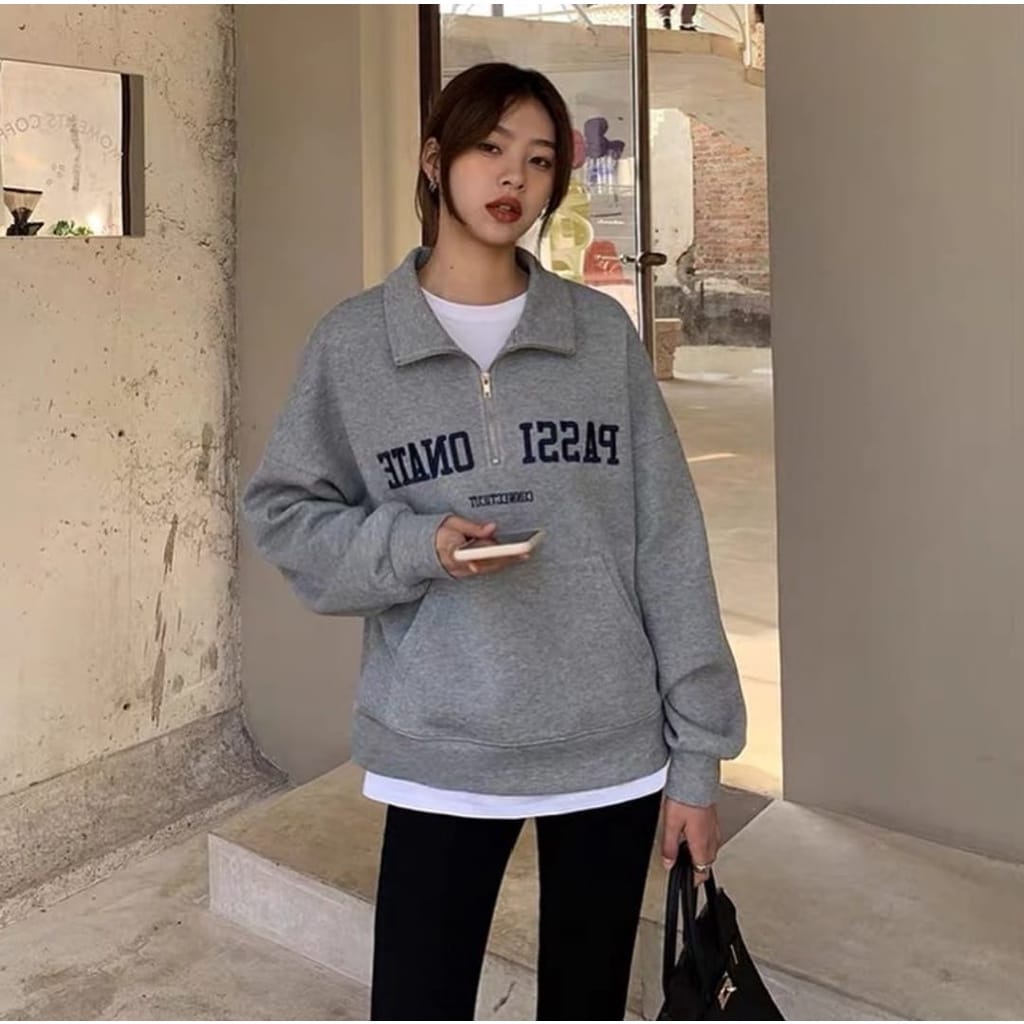 Sweater Wanita | Passionate Collar Ziper Wanita Korean Style Wanita Oversize | Sweatshirt pakaian Wanita Oversize