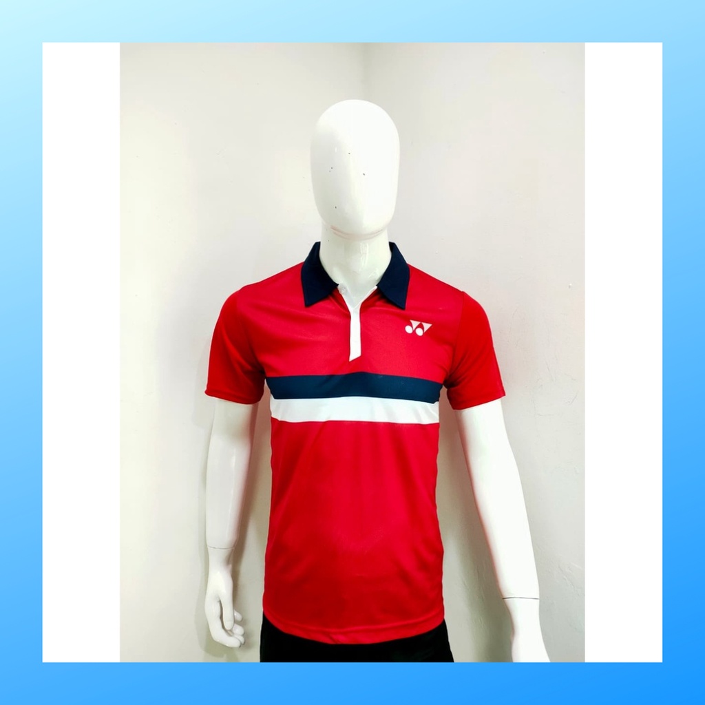 Kaos bulutangkis pria baju badminton atasan jersy wanita dewasa t-shirt outfit seragam kerah kostum jersey olahraga casual suit pakaian jarsey oblong apparel sports jersi sudirman cup bulu tangkis Y2001 merah polos