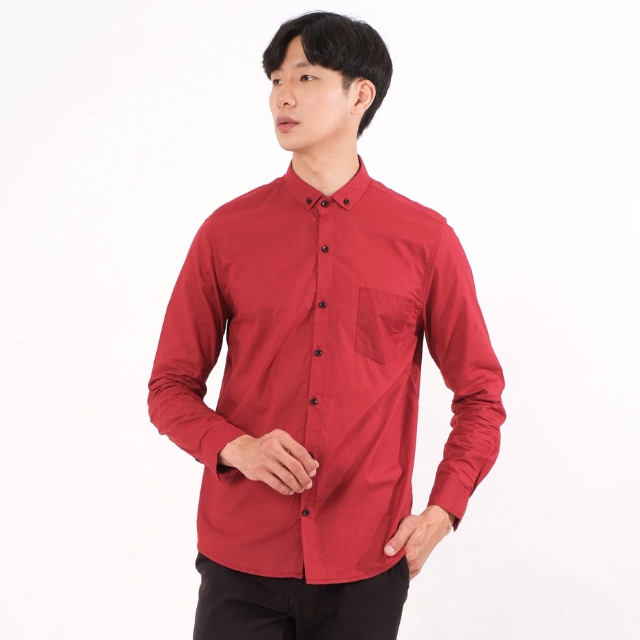 SANVANINA Kemeja Panjang Polos Pria Basic Simple Maroon | Kemeja Polos Merah Marun E-1078