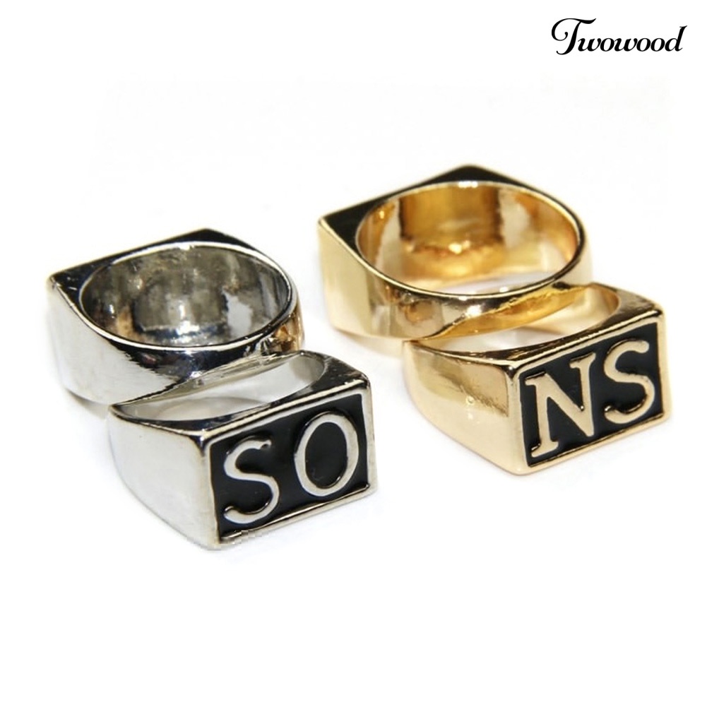 2pcs / set Cincin Jari Bahan Stainless Steel Gaya Punk Untuk Pasangan