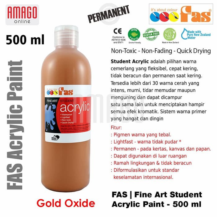 

Cat Akrilik Lukis FAS Student Acrylic Paint - 500 ml - Gold Oxide