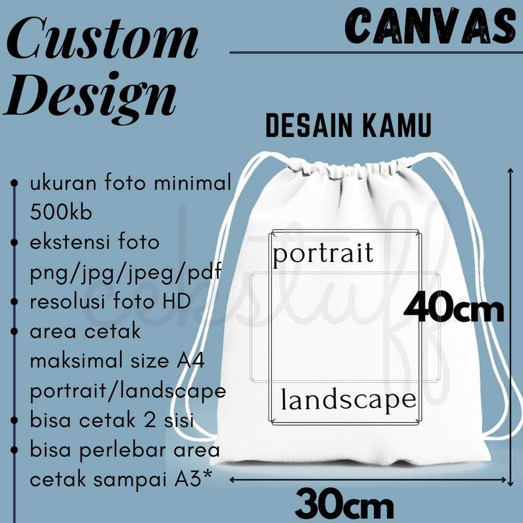 (30x40) CUSTOM TAS SERUT / STRINGBAG / TAS GENDONG / RANSEL KANVAS SATUAN MURAH. CUSTOM TOTEBAG SEKOLAH / TOTEBAG KULIAH / TAS KULIAH / TAS SEKOLAH