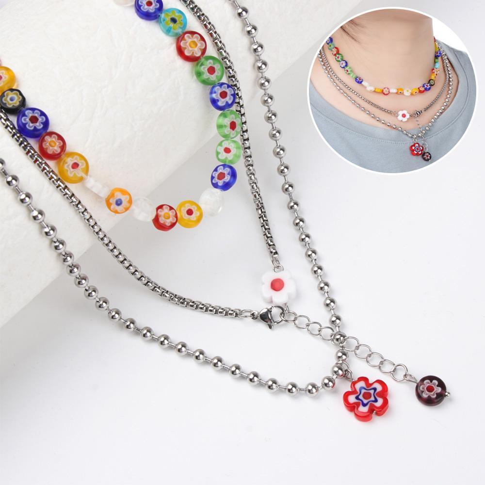 Lily 3Pcs/Set Kalung Set Gaya Baru Setelan Tiga Potong Bahan Titanium Steel Manik-Manik Chork