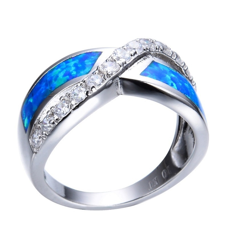 New blue cross diamond opal fashion women's ring