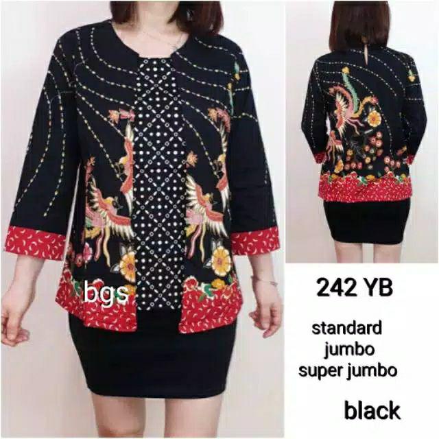 Atasan Blouse Batik Wanita Lengan Panjang Katun Stretch, 242 Awe#