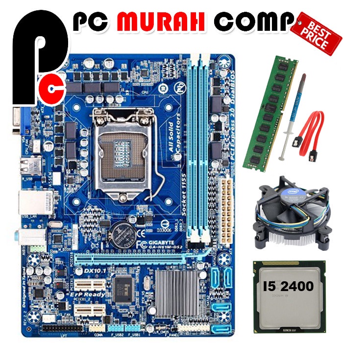 Mobo LGA 1155 H61 Onboard  Gigabyte Processor i5 2400