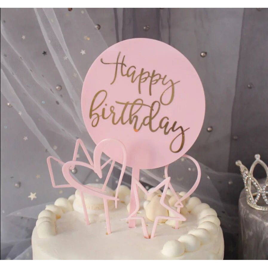 【Ready Stock】Topper Kue Ulang Tahun Selamat Tahun Baru Opper Happy Birthday Acrylic Akrilik Cake Fashion Simple Murah COD