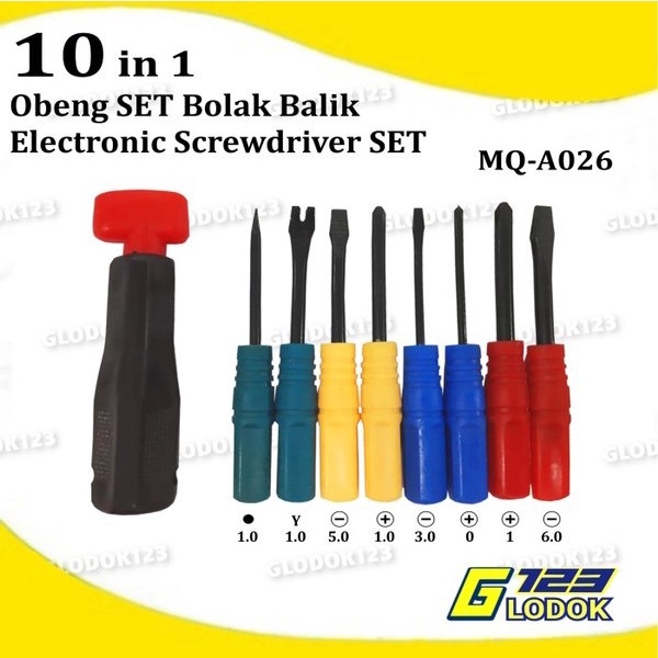 Obeng Min Plus Kembang Set 10 In 1 Service Elektronik HP PC Komputer