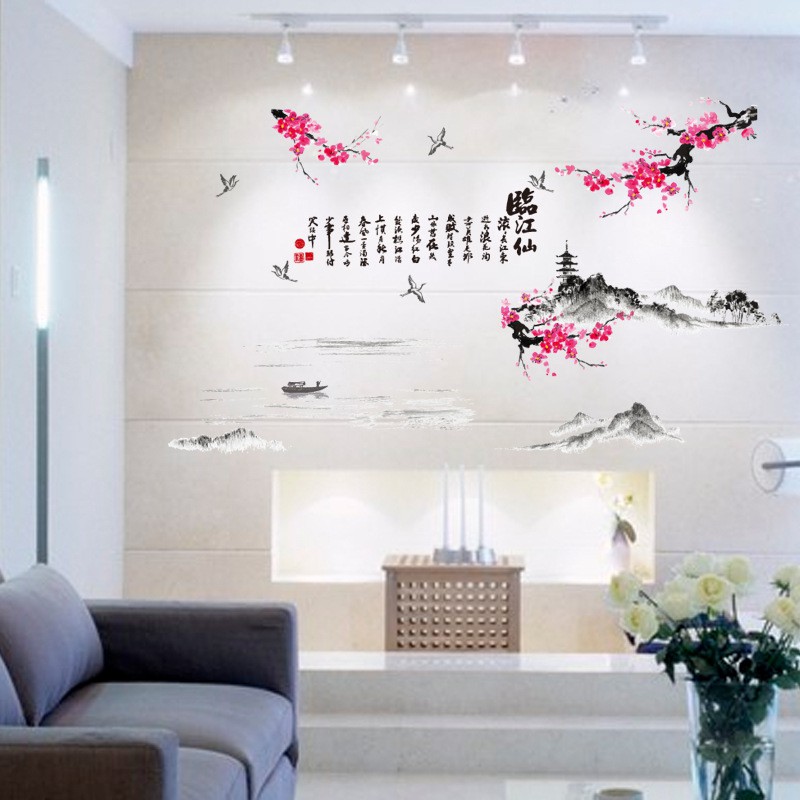 Reliza Wall Sticker Linjiang Mountain Sakura Stiker Dinding LDR00692