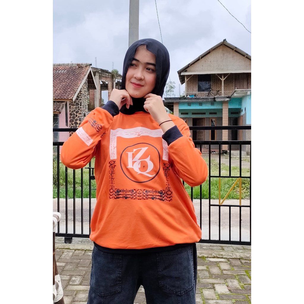 Kaos Zolaqu Oren Polyester PE Atasan Wanita Kaos Lengan Panjang Murah Warna Oren