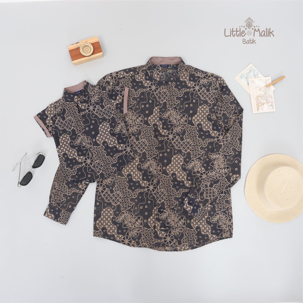 Open Preorder Kemeja Batik Couple Anak &amp; Ayah Panjang / Pendek, Navy LM1012