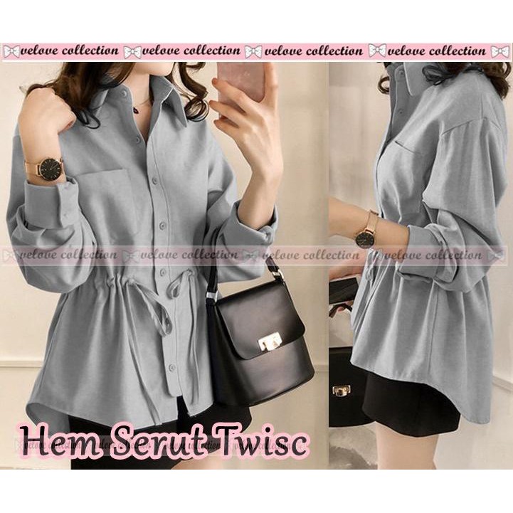 KALANTHA FASHION Hem Serut Twisc Fashion Wanita Atasan Wanita Kemeja Wanita Hem wanita-4