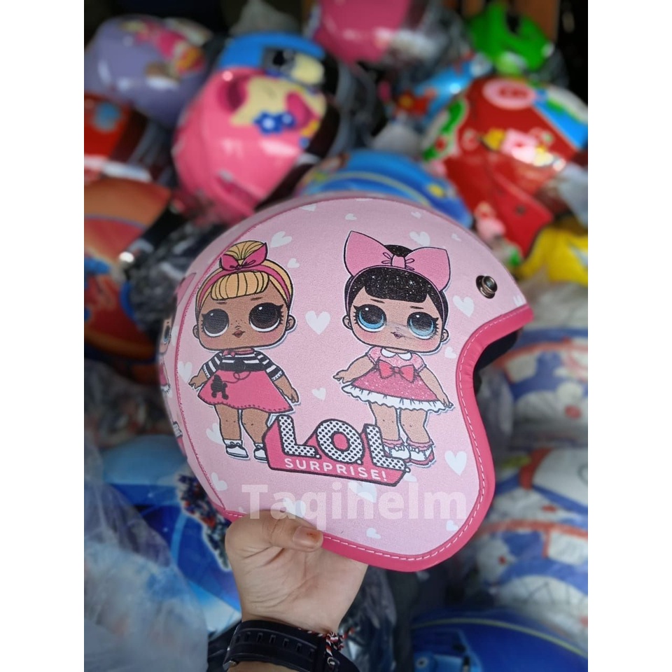 Helm Bogo Retro Anak Cewek Cowok Kaca Cembung Motif Karakter LOL Spiderman Frozen Sofia Transformer
