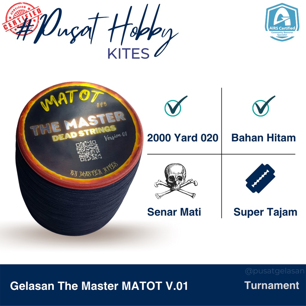 Benang Gelasan Super Senar Mati 022/020 MATOT Dead String by The Master Kites Bahan Senar Hitam Laya