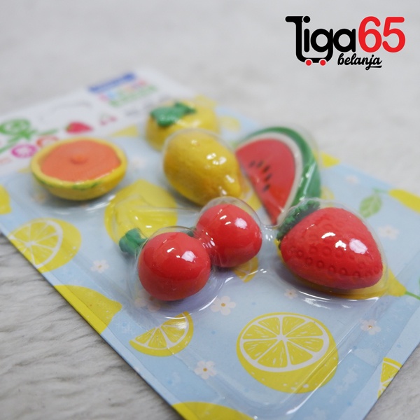 365 Cartoon Eraser #40888 Penghapus Set Fruit Shape Penghapus Kartun Isi 6 pcs