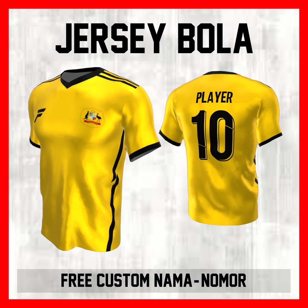 Kaos Bola Jersey Australia Timnas Negara Garis Bahu Baju Custom Nama dan Nomor Punggung - 206