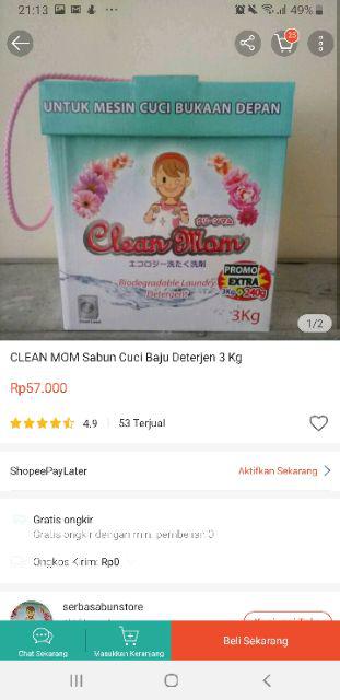 Deterjen Clean Mom Sabun Cuci Baju Bubuk  3 Kg