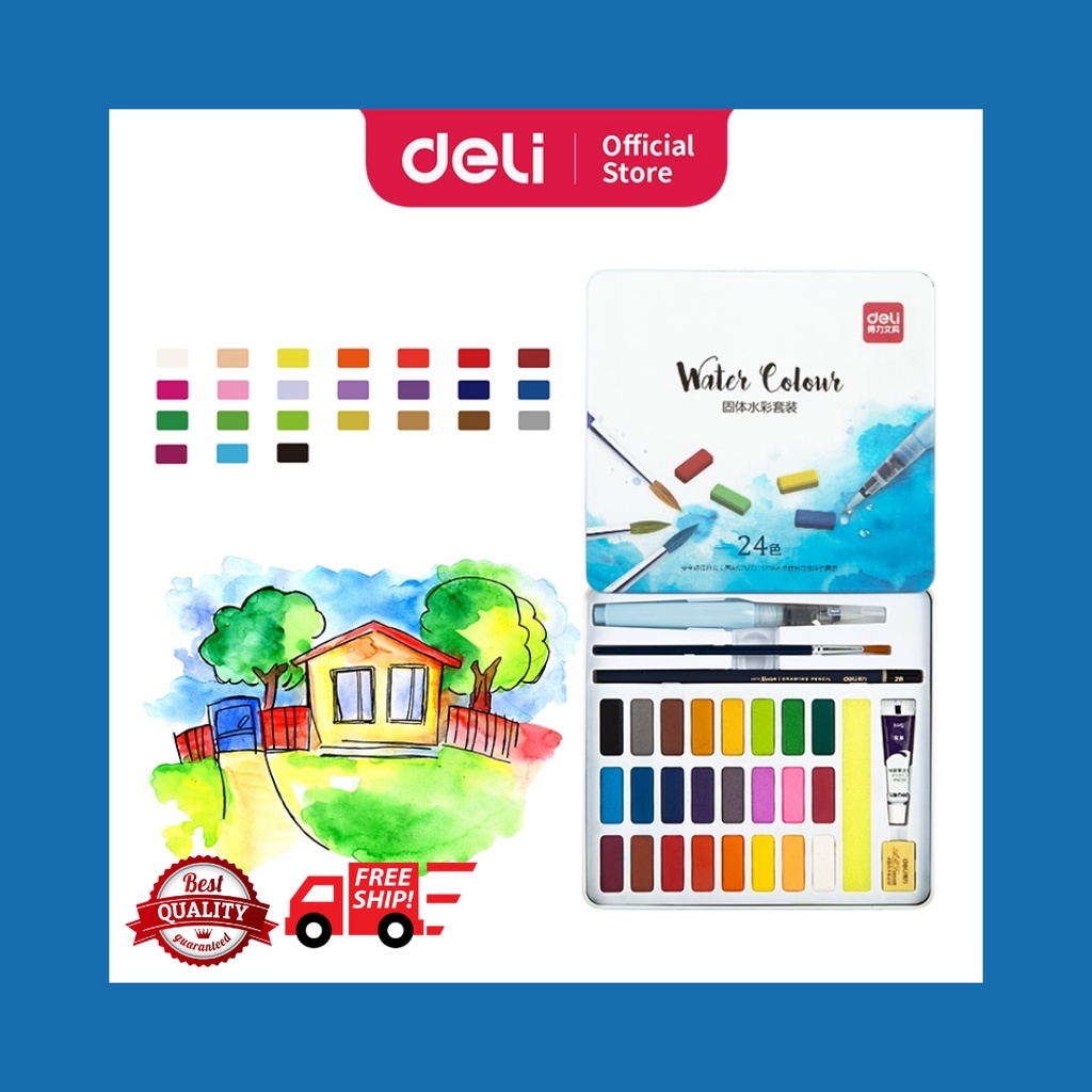 

Deli Solid Watercolor Set Cat Air Padat isi 24 warna 73876