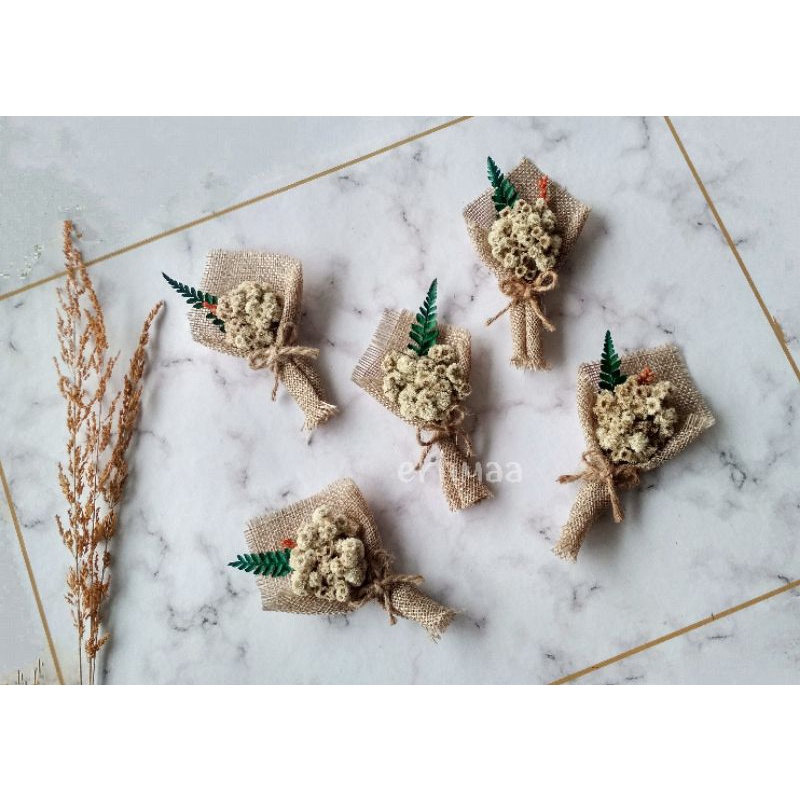 bucket buket mini bunga kering goni DRIED FLOWER EDELWEISs packing kardus