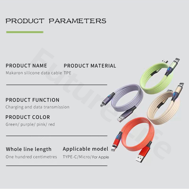 Kabel Data / Charger Micro USB / Type C Magnetik Bahan Silikon Dengan Lampu LED Untuk iPhone