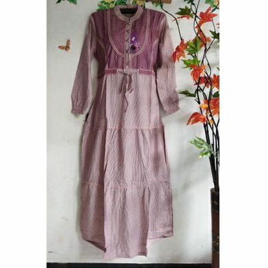 Gamis katun salur kombinasi polka/busui friendly