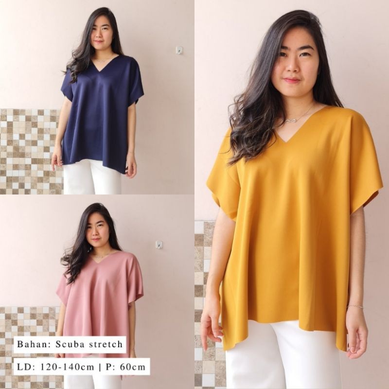BLOUSE VNECK SCUBA IMPORT JUMBO LD 140 XXXL