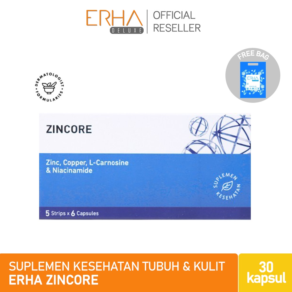 ERHA Supplemen Tubuh &amp; Kulit Jerawat - Zincore 30 Caps / Penyembuhan Luka