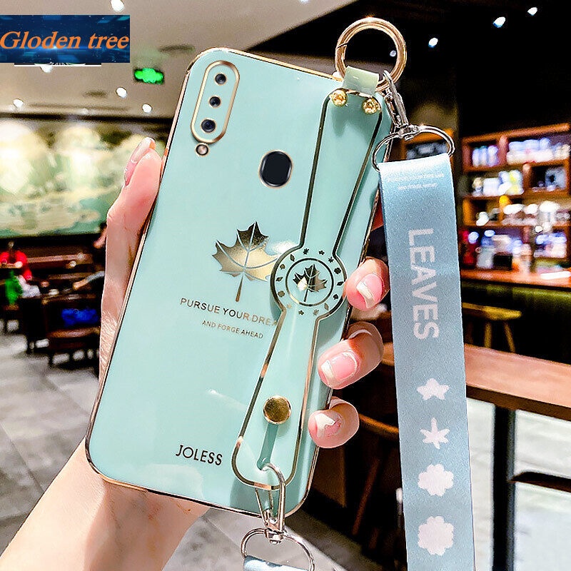Case Motif Daun Maple Dengan lanyard Untuk Samsung Galaxy A20S A10S