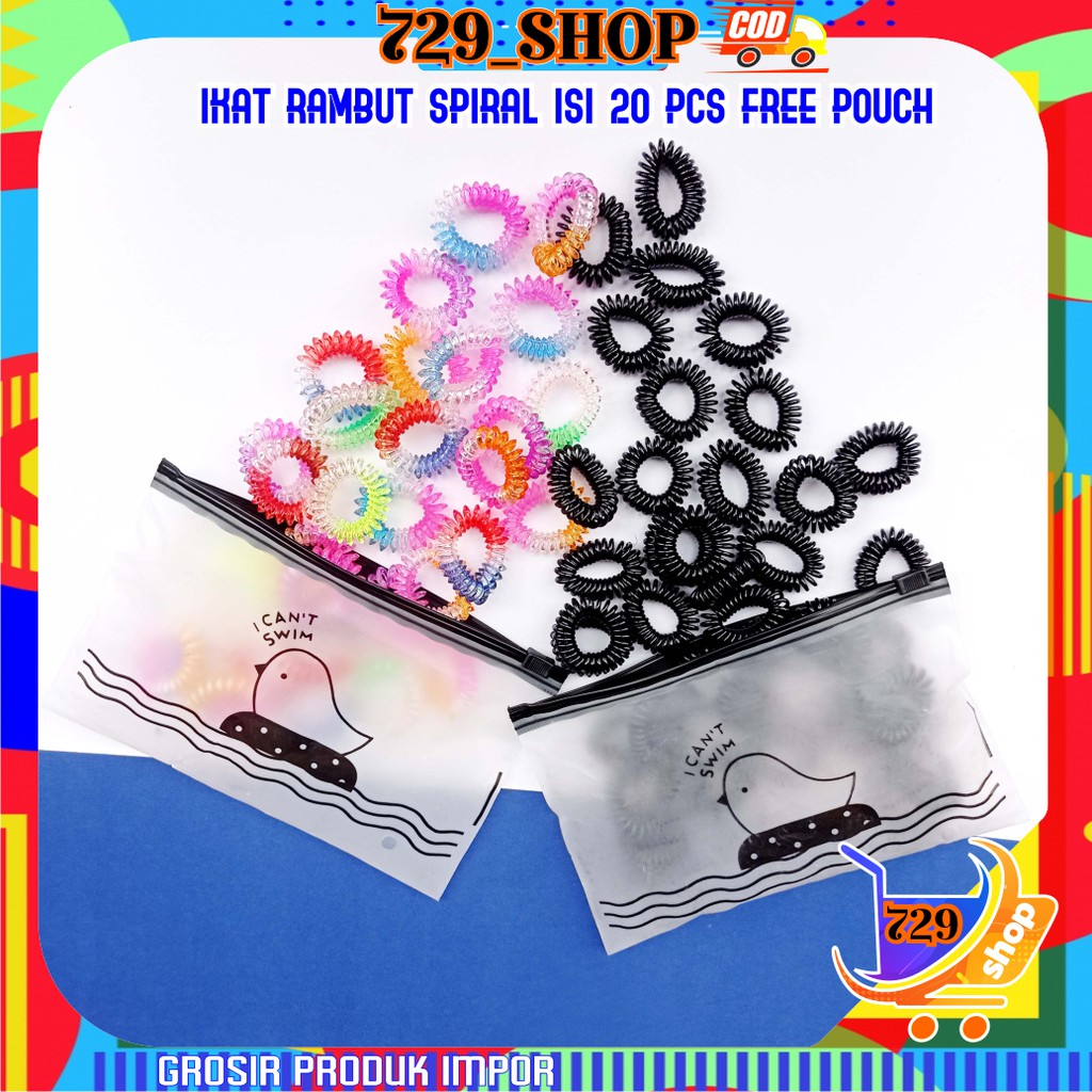 isi 20 Pcs Ikat Rambut Spiral Korea Free Pouch Import Best Seller