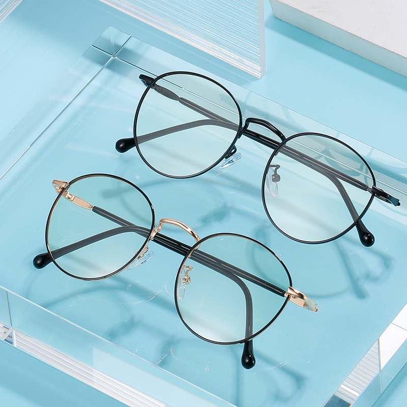 Kacamata Anti Radiasi Photochromic Bingkai Bulat Bahan Logam Anti Blue Ray Untuk Pria Dan Wanita
