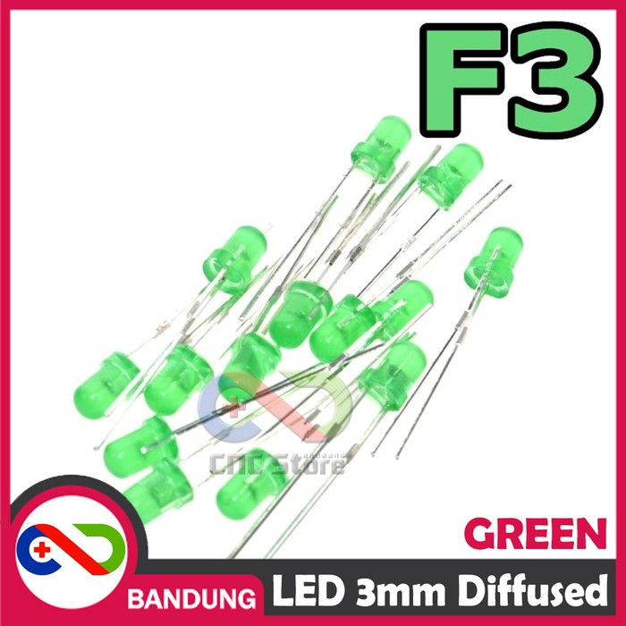 10PCS LED 3MM F3 SUPER BRIGHT GREEN HIJAU DIFFUSED