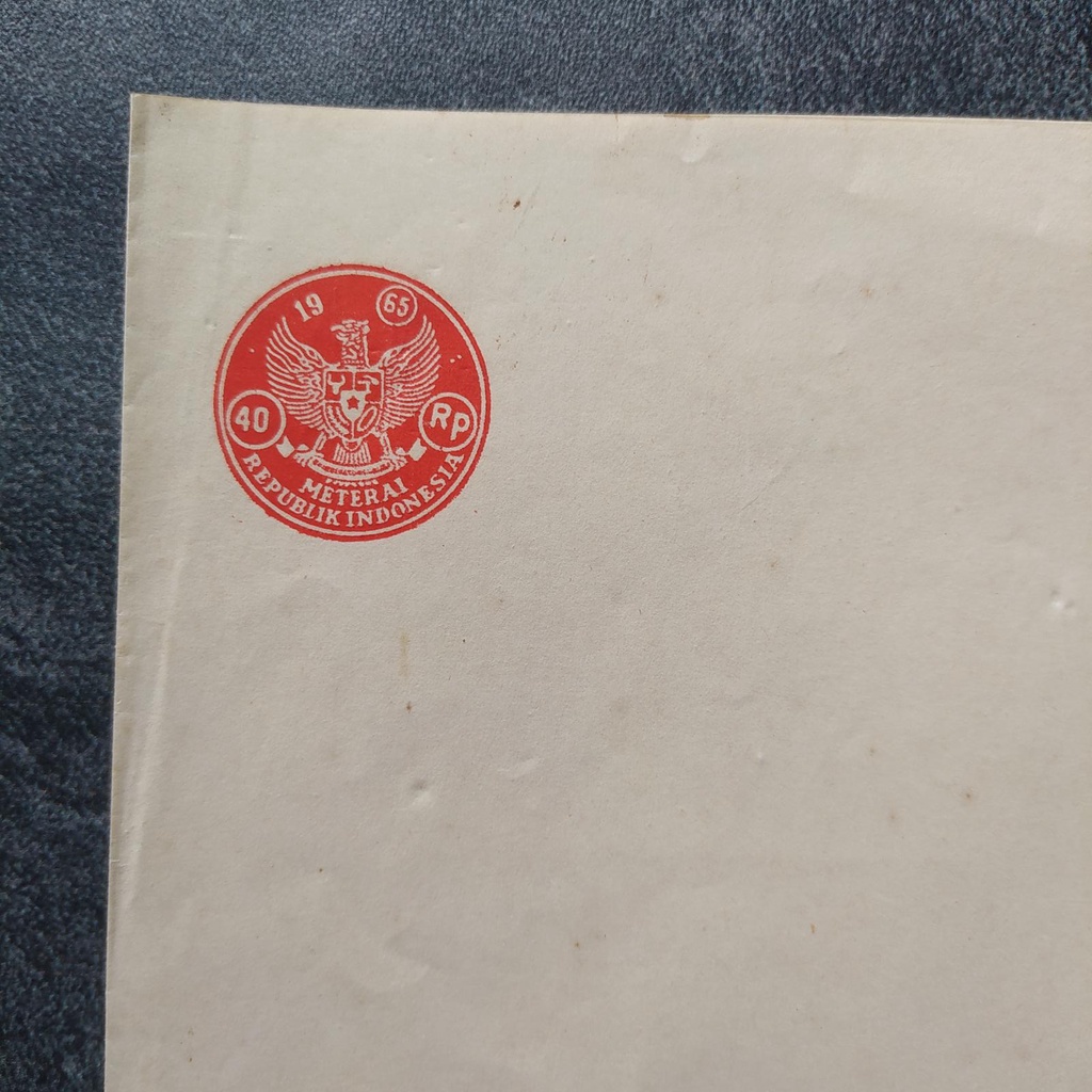 

Kertas Segel Kuno Rp 40 Tahun 1965 Dobel