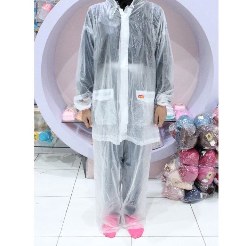 Jas Hujan Transparan Setelan Jaket Celana Anti Air